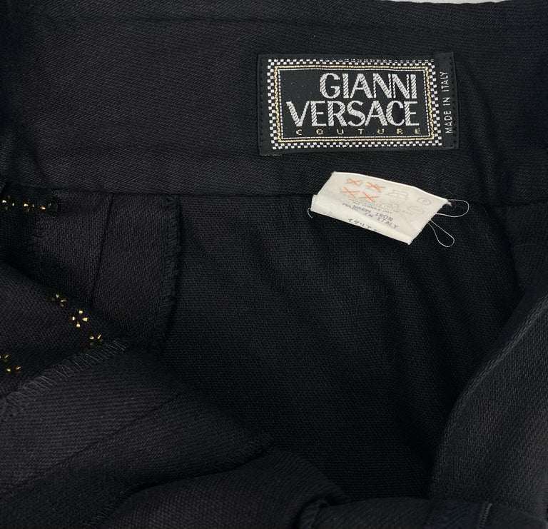 F/W 1992 Gianni Versace 'Miss S&M' Greek Key Studded High-Waisted Pants ...