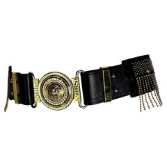 F/W 1992 Gianni Versace "Miss S&M" Medusa Bondage Gold Chain Fringe Large Belt
