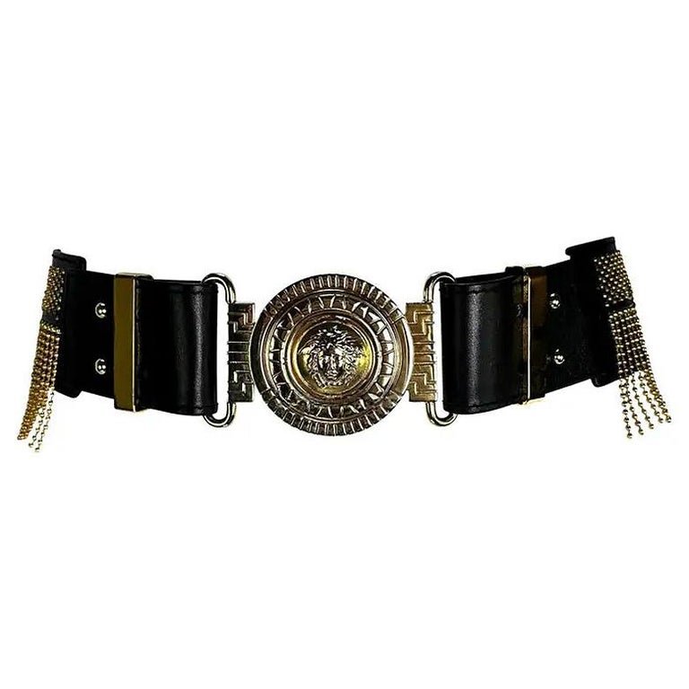 F/W 1992 Gianni Versace "Miss S&M" Medusa Bondage Gold Chain Fringe Large  Belt For Sale at 1stDibs | s&m belt, donatella versace belt dress 1992,  miss versace