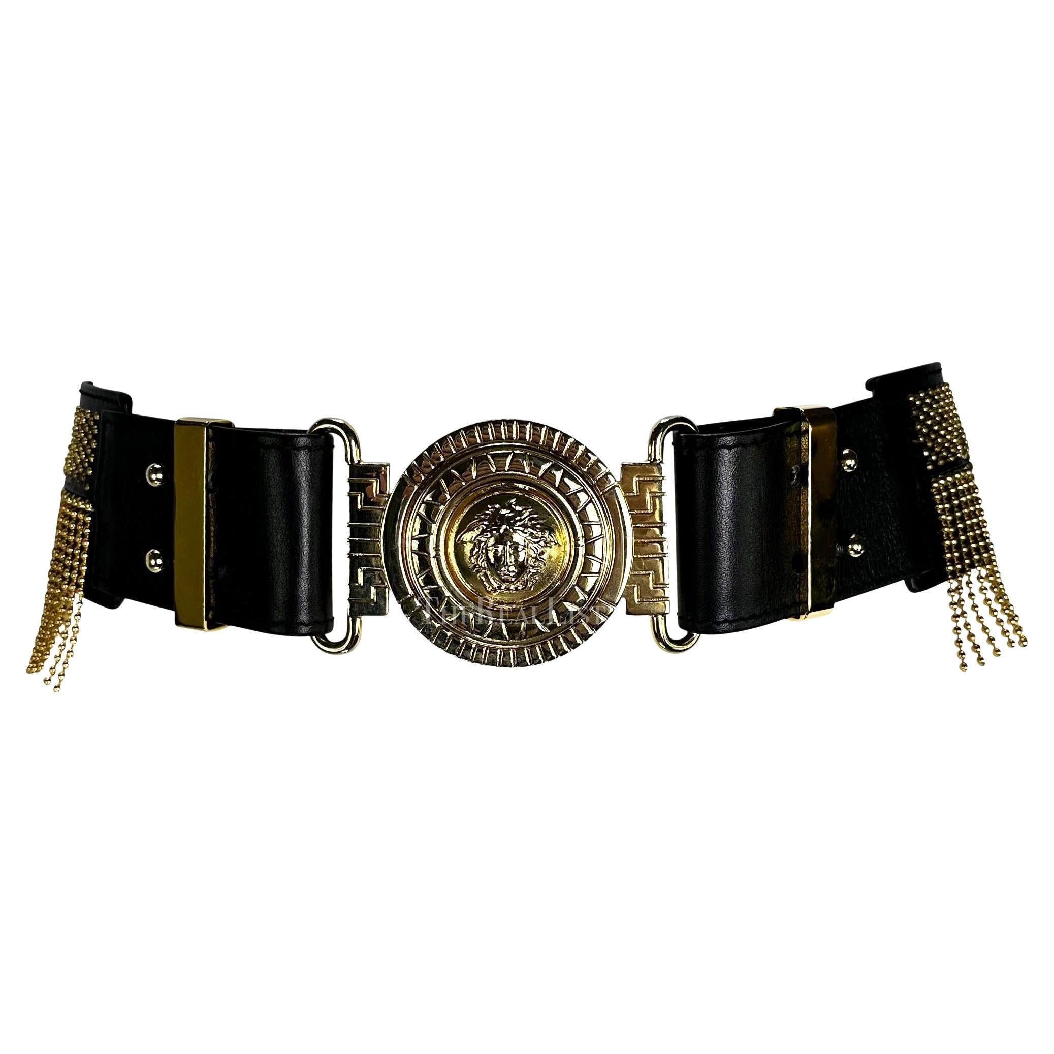 Rare Vtg Gianni Versace Black Leather Gold Medusa Belt S