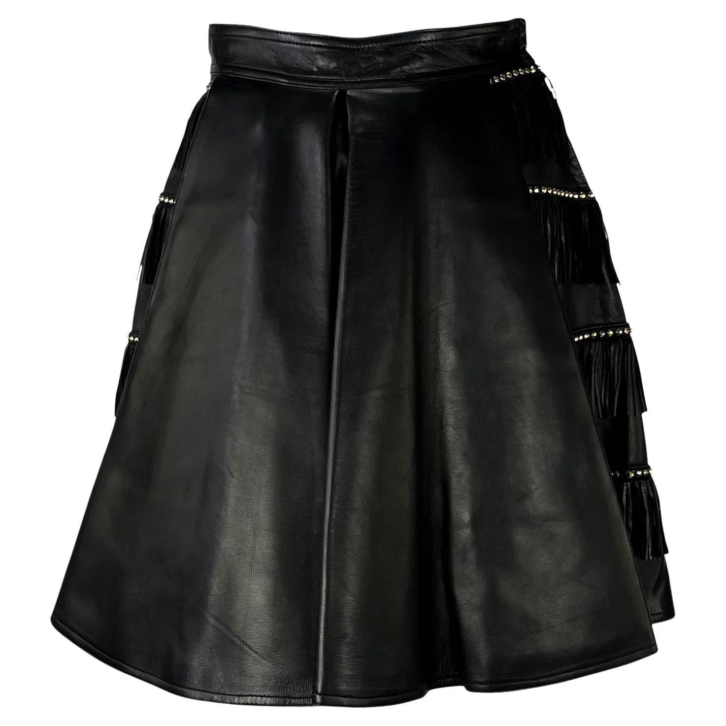 F/W 1992 Gianni Versace 'Miss S&M' Studded Leather Fringe Bondage A-Line Skirt For Sale 4