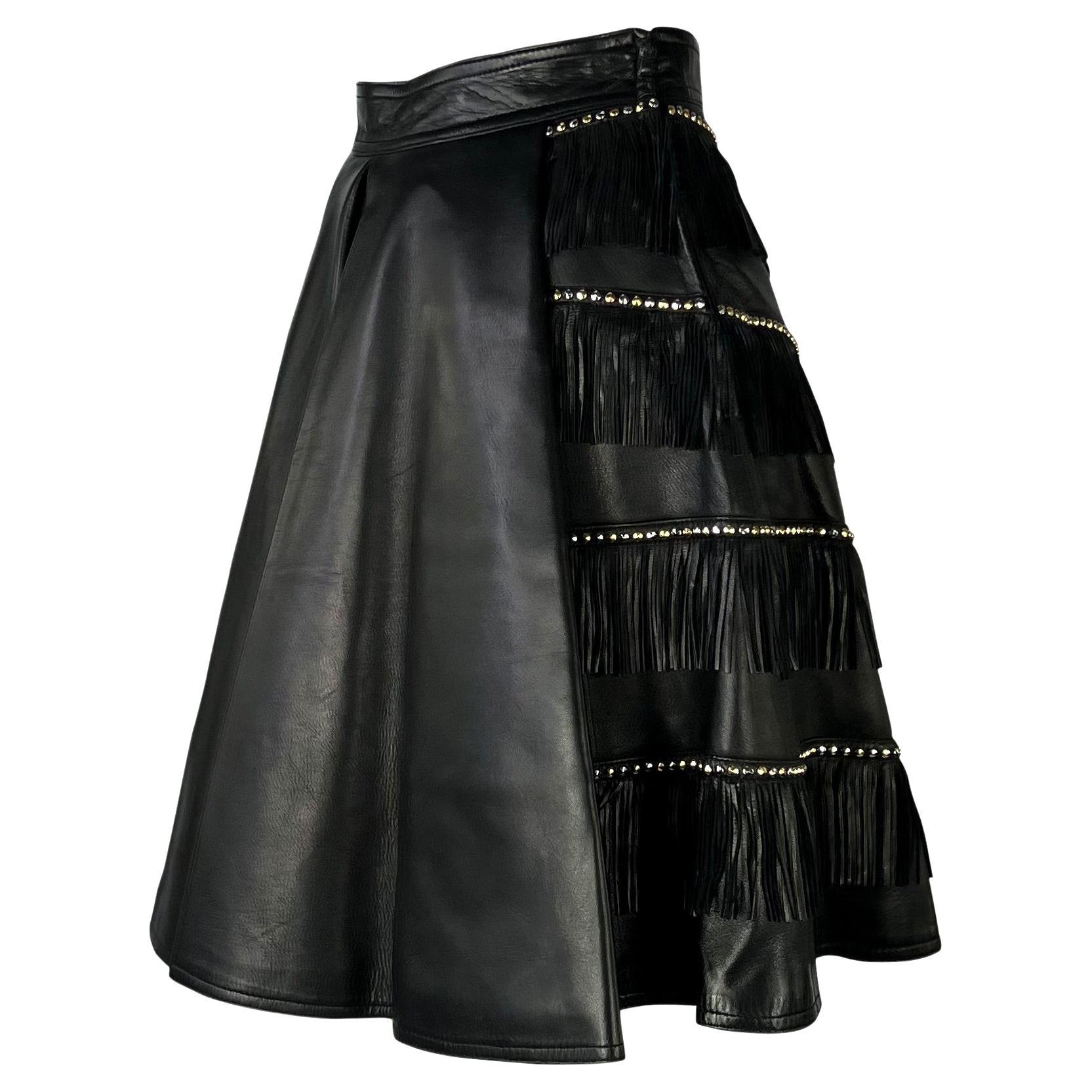 F/W 1992 Gianni Versace 'Miss S&M' Studded Leather Fringe Bondage A-Line Skirt For Sale 5