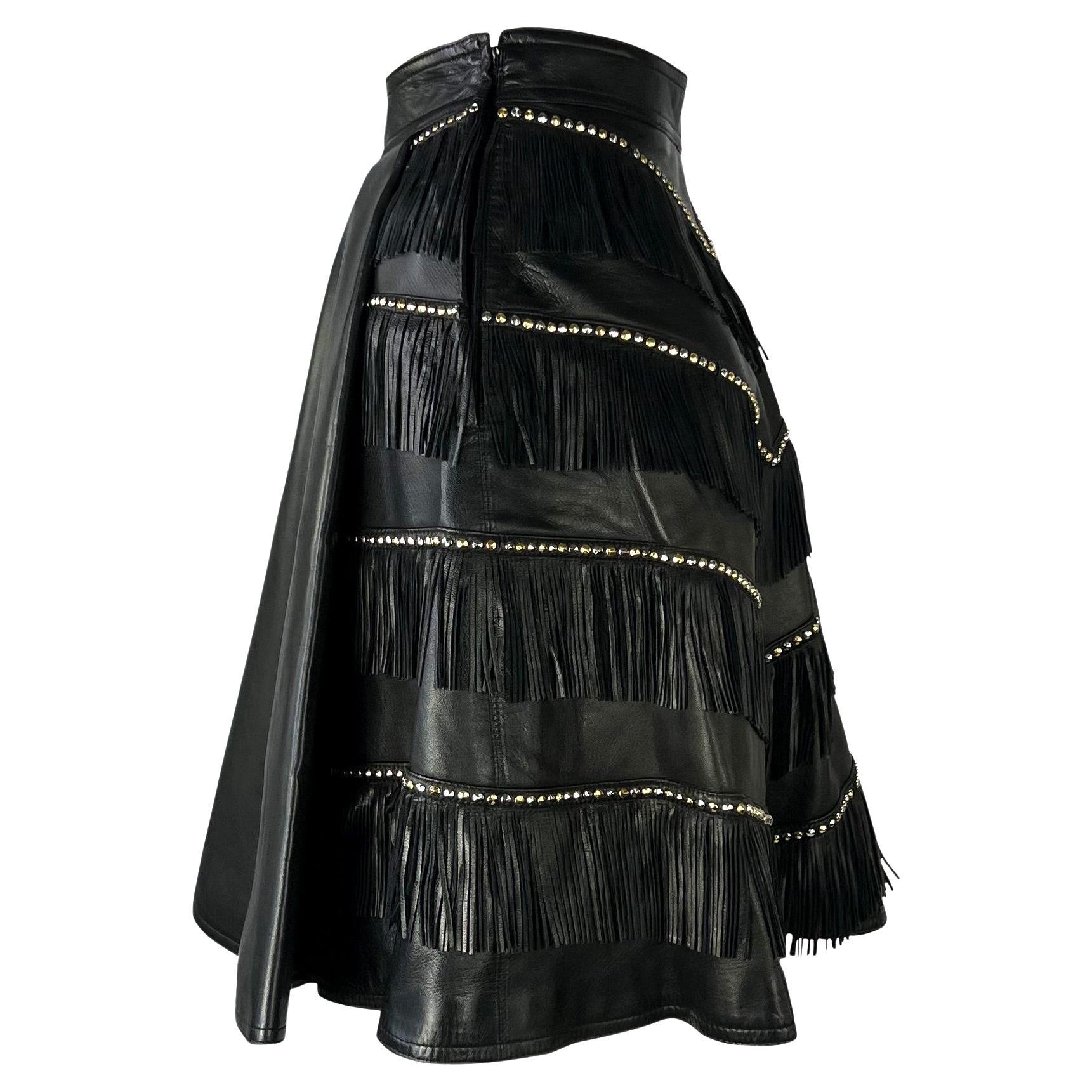 F/W 1992 Gianni Versace 'Miss S&M' Studded Leather Fringe Bondage A-Line Skirt For Sale 6