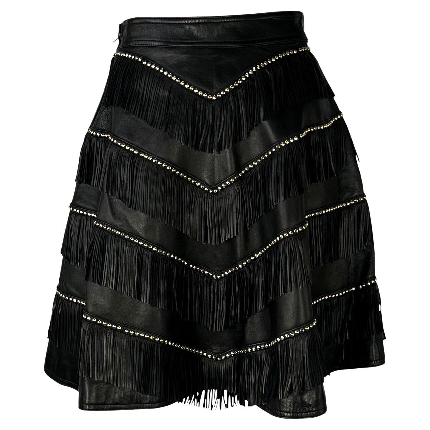 F/W 1992 Gianni Versace 'Miss S&M' Studded Leather Fringe Bondage A-Line Skirt For Sale 7