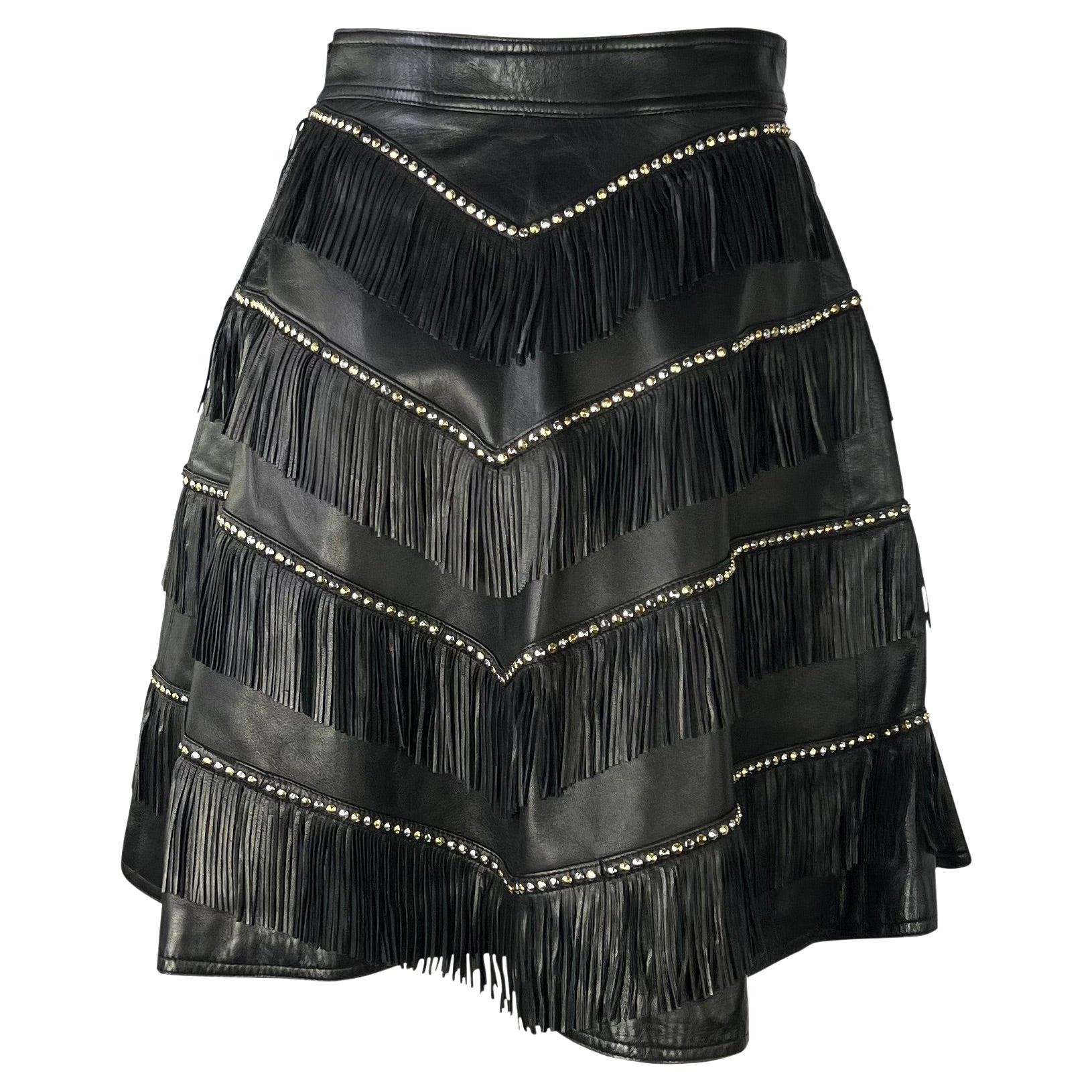F/W 1992 Gianni Versace 'Miss S&M' Studded Leather Fringe Bondage A-Line Skirt For Sale 8