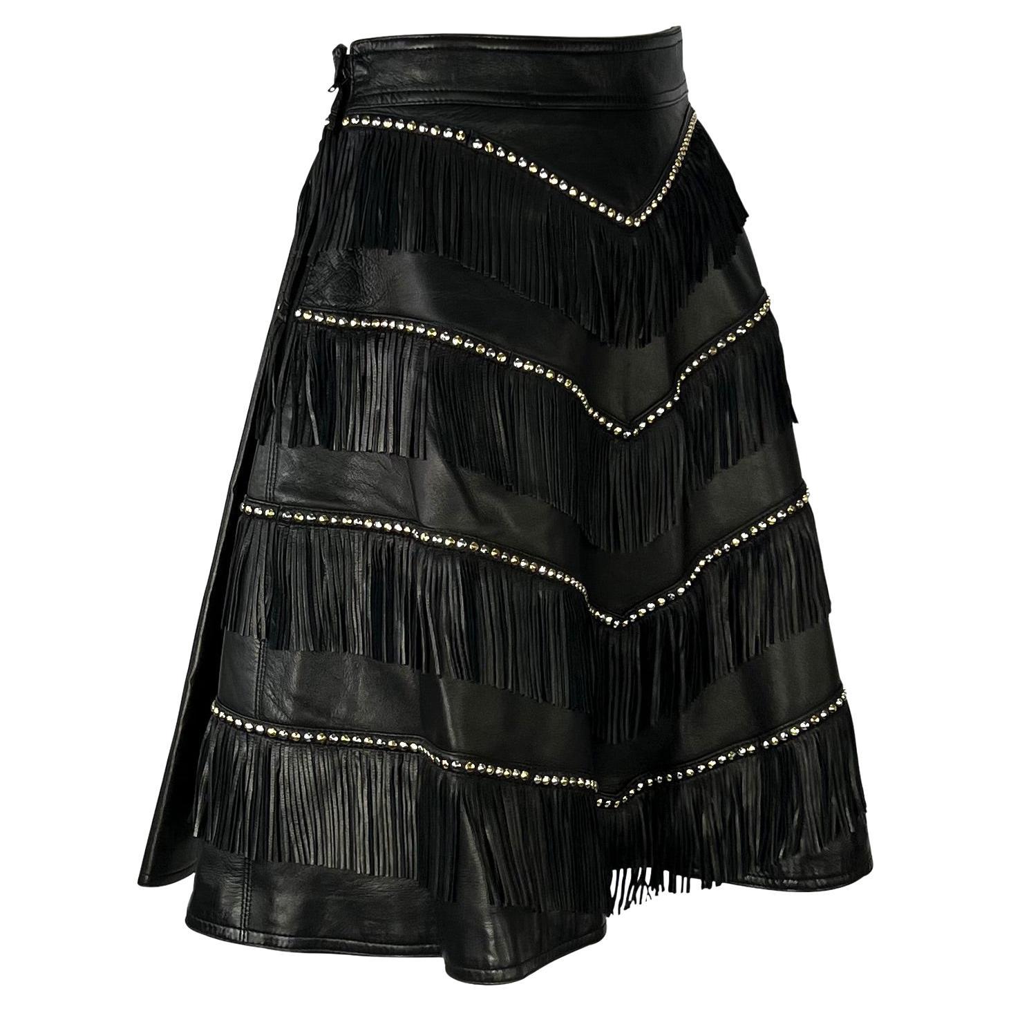F/W 1992 Gianni Versace 'Miss S&M' Studded Leather Fringe Bondage A-Line Skirt For Sale 9