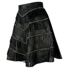 Vintage F/W 1992 Gianni Versace 'Miss S&M' Studded Leather Fringe Bondage A-Line Skirt