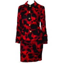 F/W 1992 Gianni Versace Red Leopard Print Skirt Suit