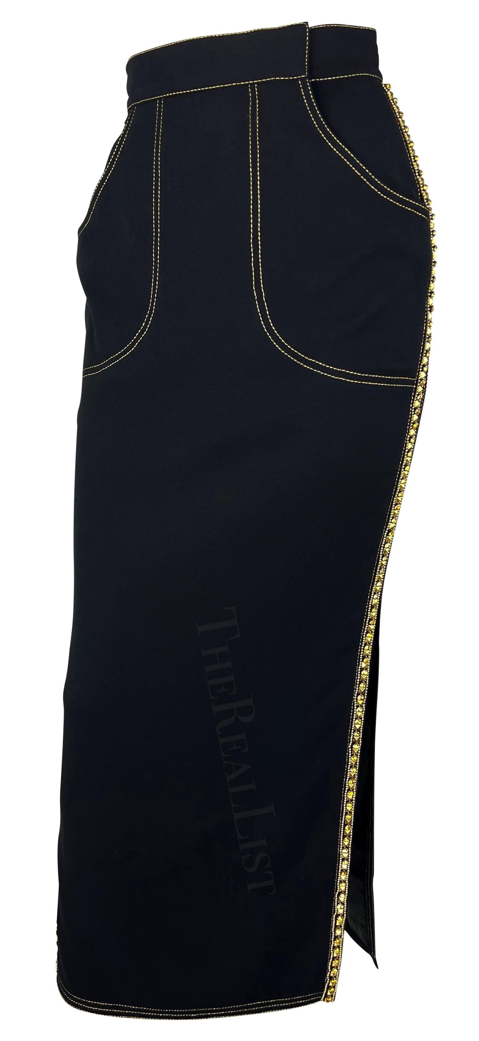 A/I 1992 Gianni Versace - Gonna a ruota con strass e fessure in oro in vendita 7