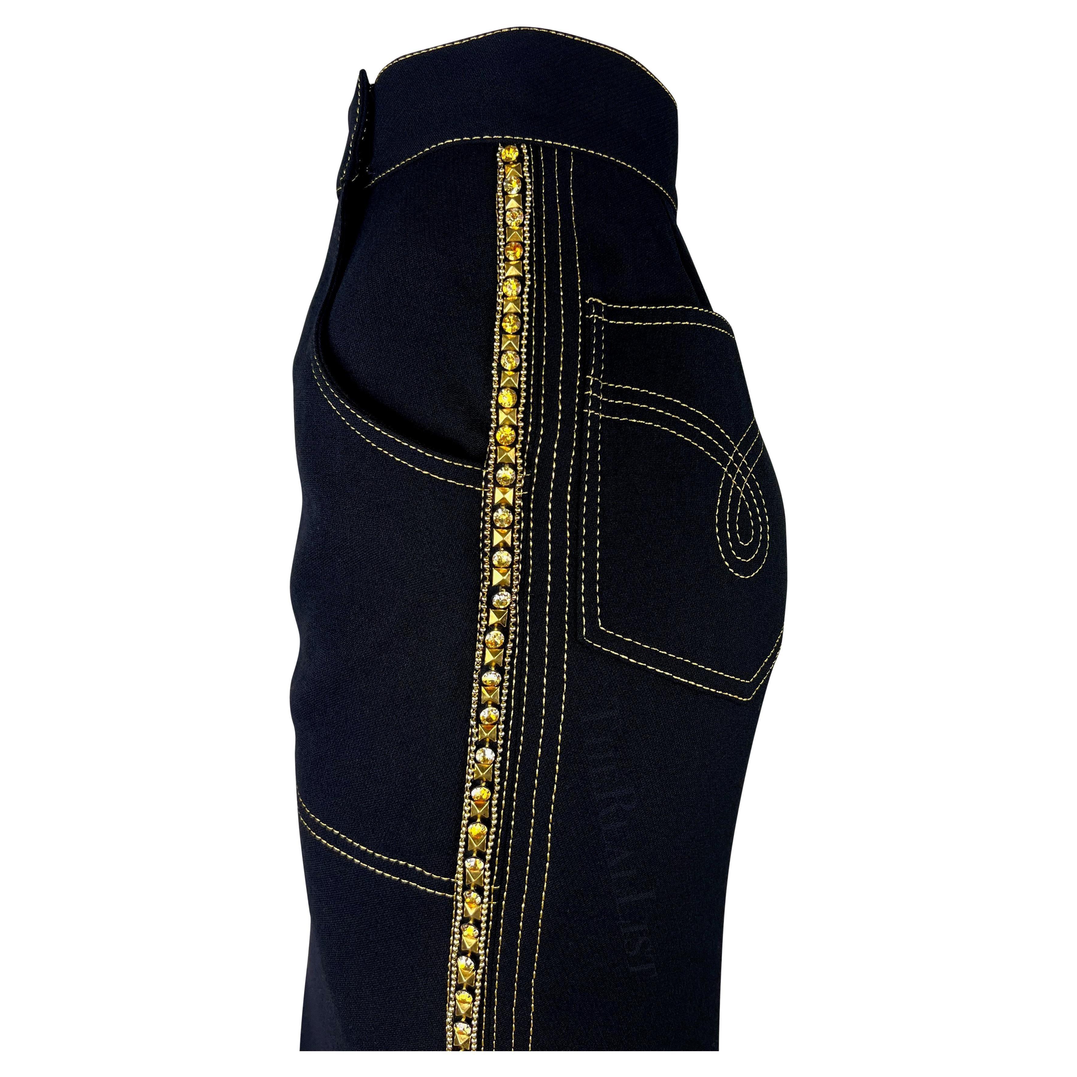 A/I 1992 Gianni Versace - Gonna a ruota con strass e fessure in oro in vendita 1