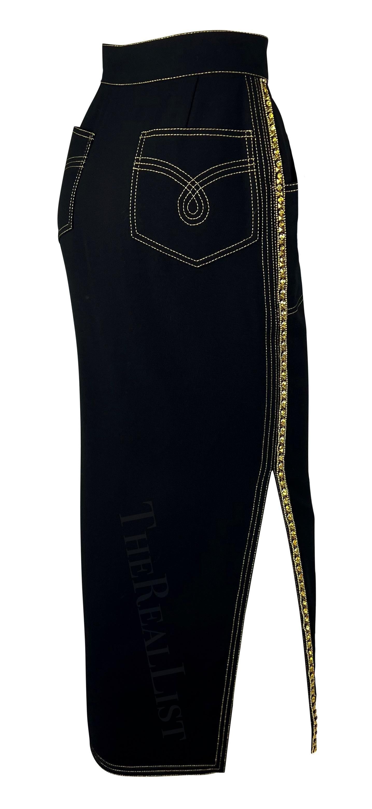 A/I 1992 Gianni Versace - Gonna a ruota con strass e fessure in oro in vendita 4
