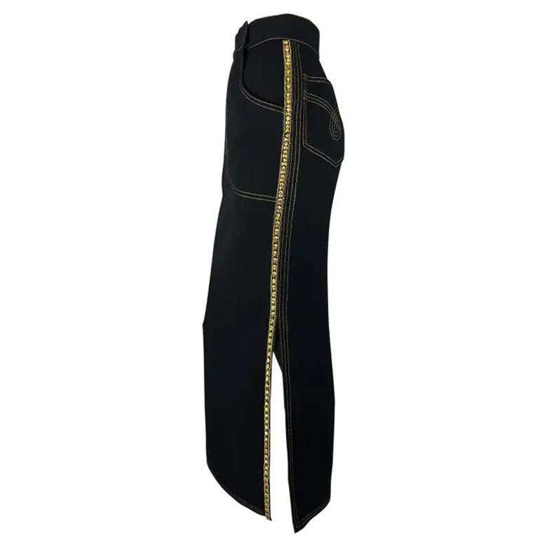 F/W 1992 Gianni Versace Runway Ad Rhinestone Gold Slit Full Length Skirt For Sale