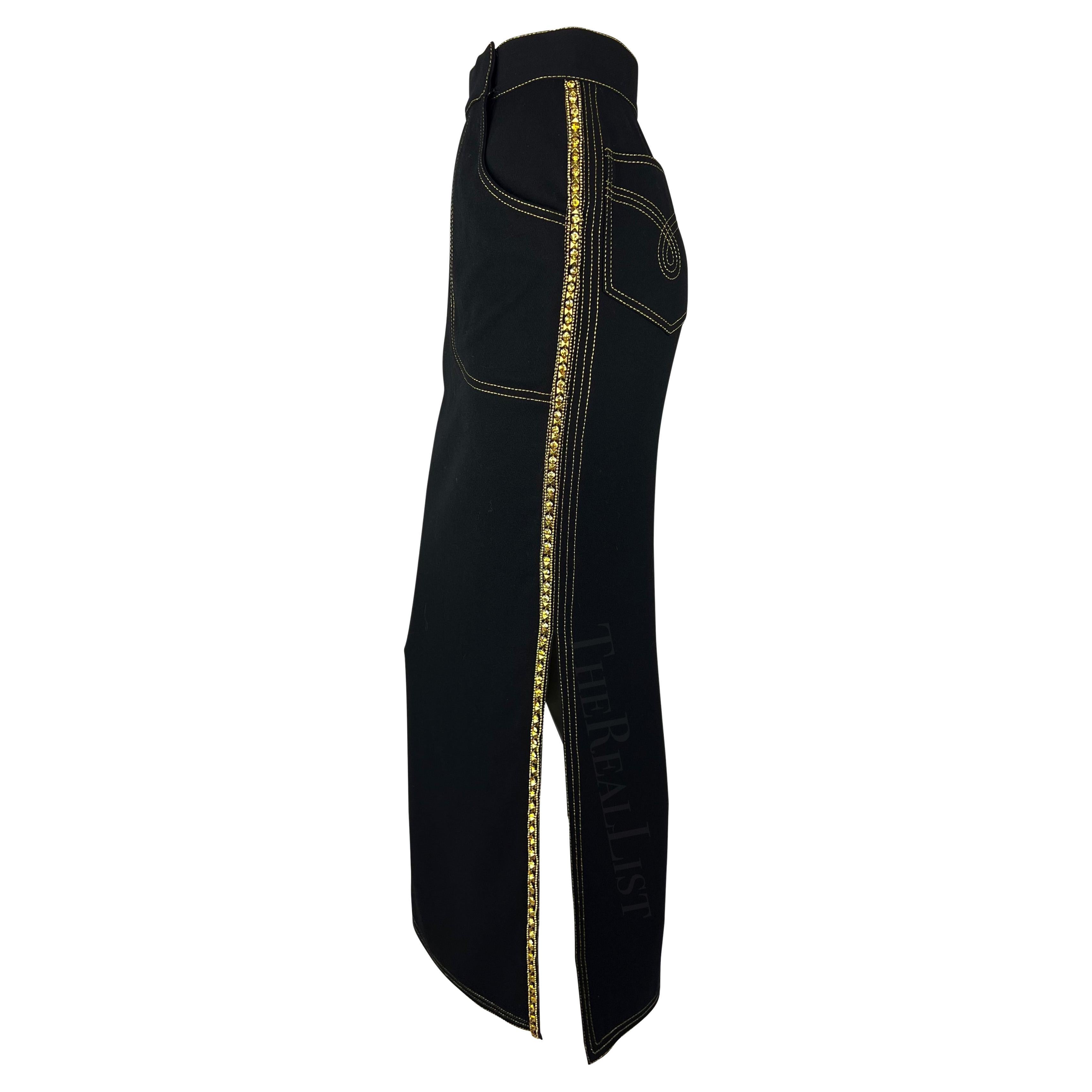 A/H 1992 - Gianni Versace Runway - Jupe longue fendue avec strass et fente dorée  en vente
