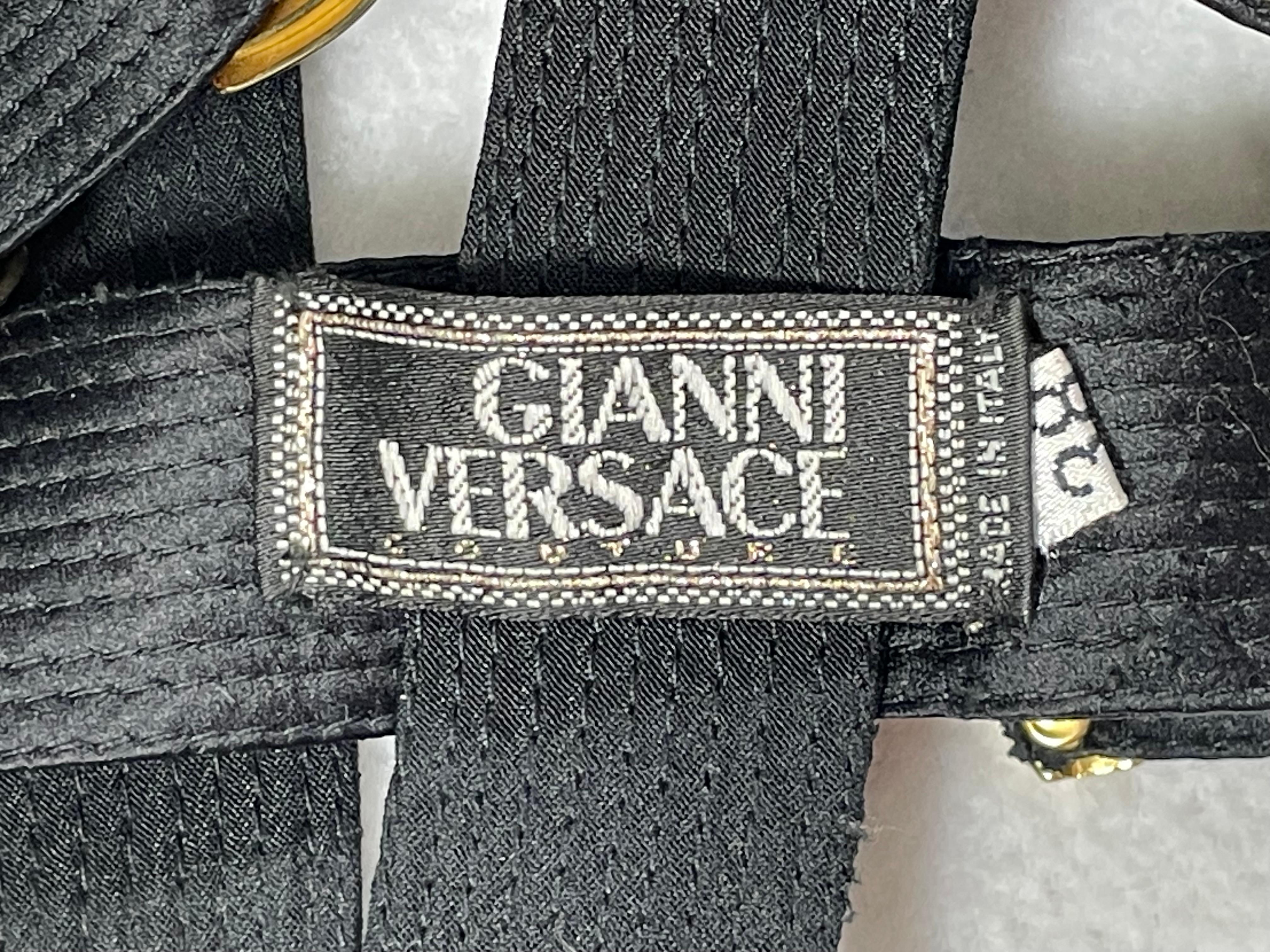 F/W 1992 Gianni Versace Runway Black Bondage Buckles Cone Bra Crop Top 4