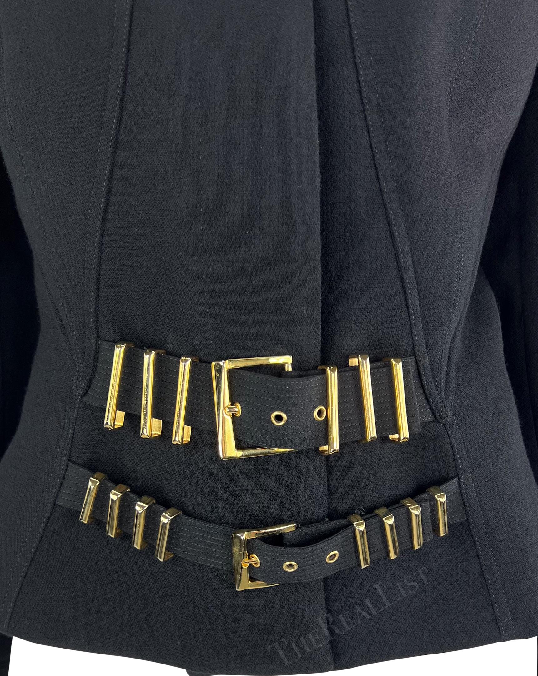 F/W 1992 Gianni Versace Runway Black 'Miss S&M' Bondage Buckle Jacket In Excellent Condition For Sale In West Hollywood, CA