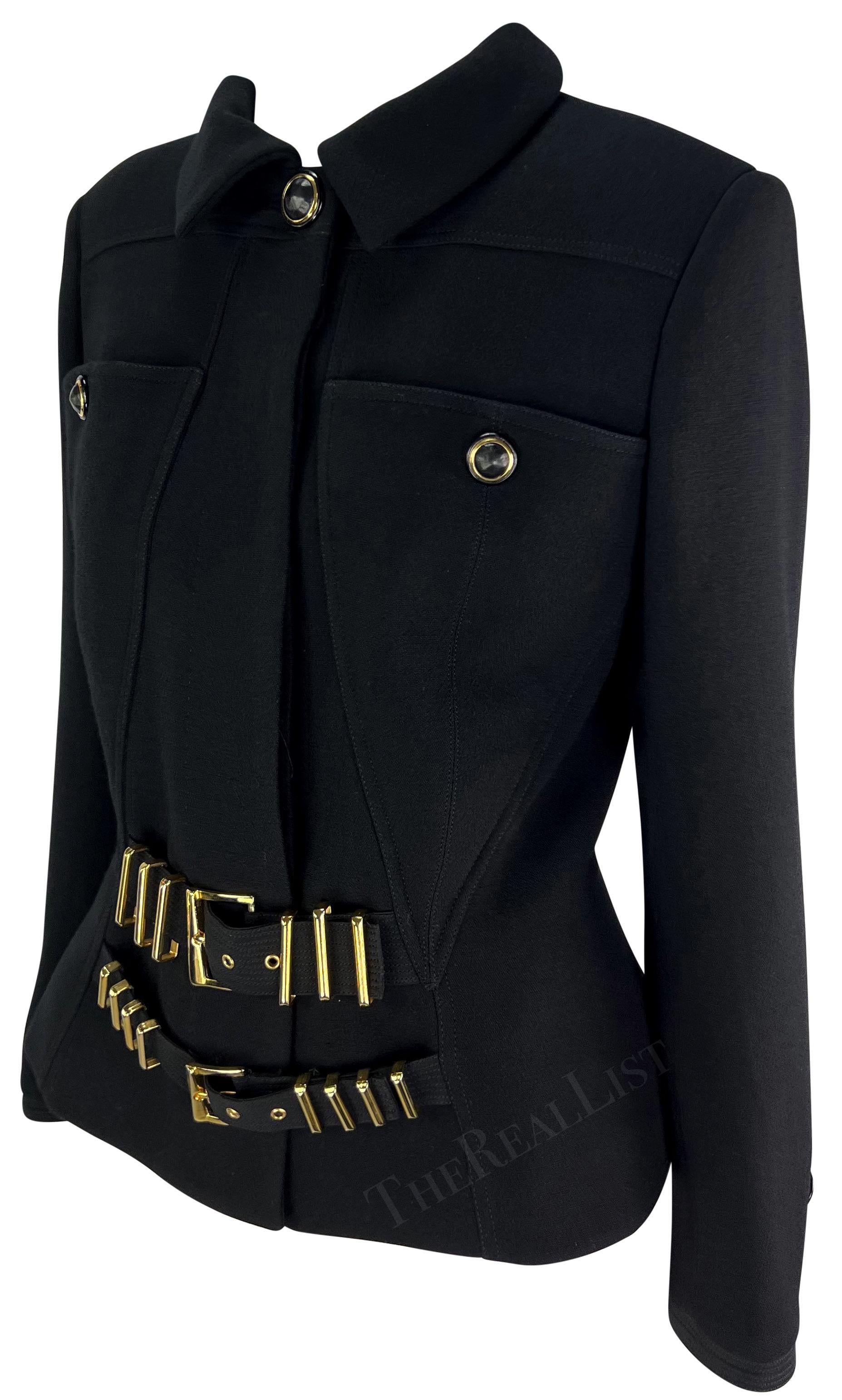 Women's F/W 1992 Gianni Versace Runway Black 'Miss S&M' Bondage Buckle Jacket For Sale