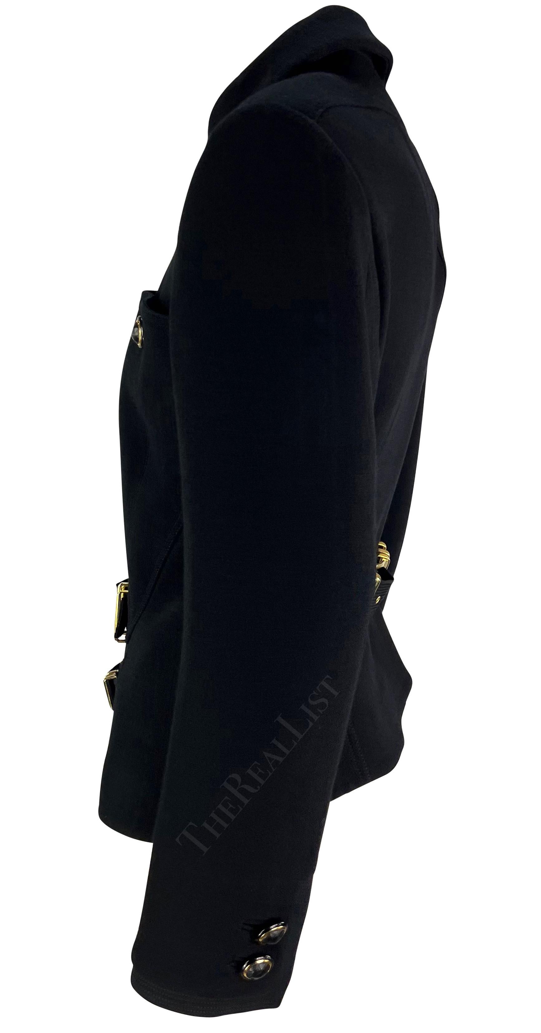 F/W 1992 Gianni Versace Runway Black 'Miss S&M' Bondage Buckle Jacket For Sale 1