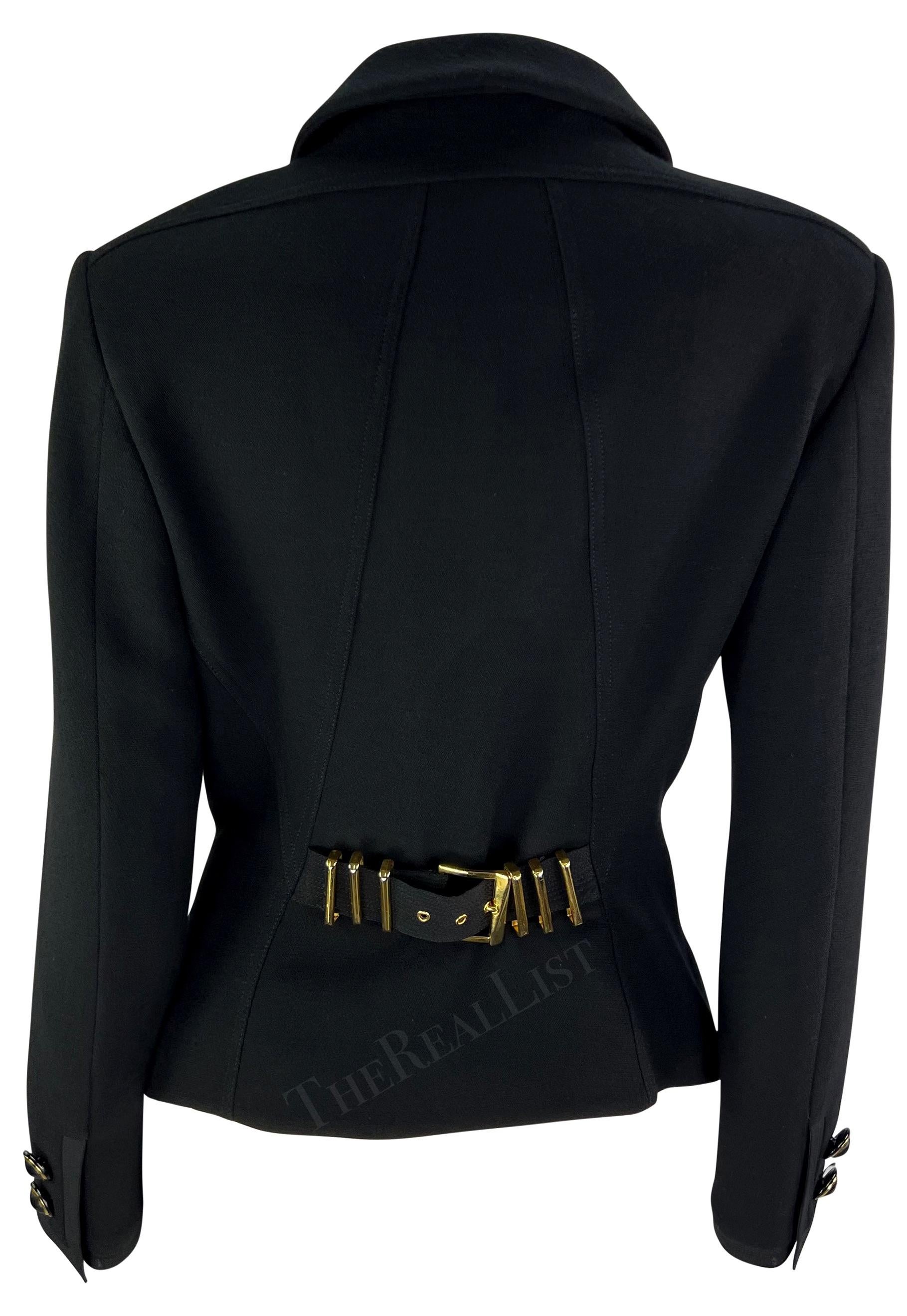 F/W 1992 Gianni Versace Runway Black 'Miss S&M' Bondage Buckle Jacket For Sale 2
