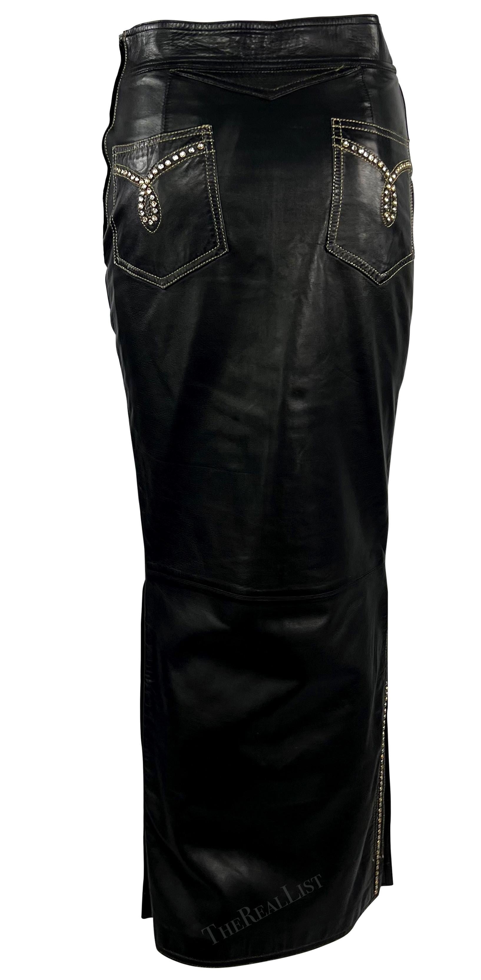 F/W 1992 Gianni Versace Runway 'Miss S&M' Black Leather Rhinestone Maxi Skirt  For Sale 10