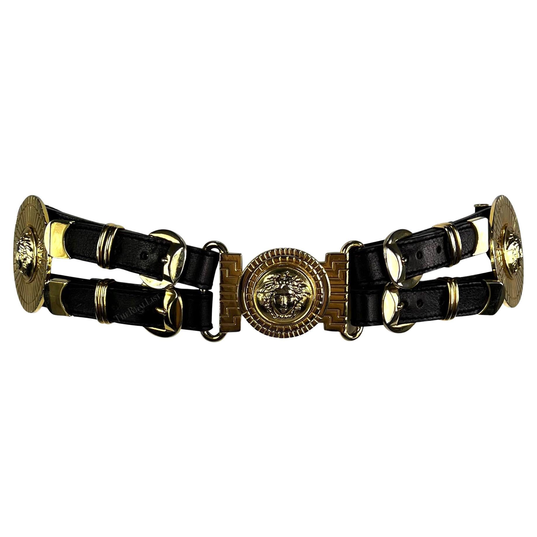 F/W 1992 Gianni Versace Runway 'Miss S&M' Double Medallion Medusa Bondage Belt In Excellent Condition For Sale In West Hollywood, CA