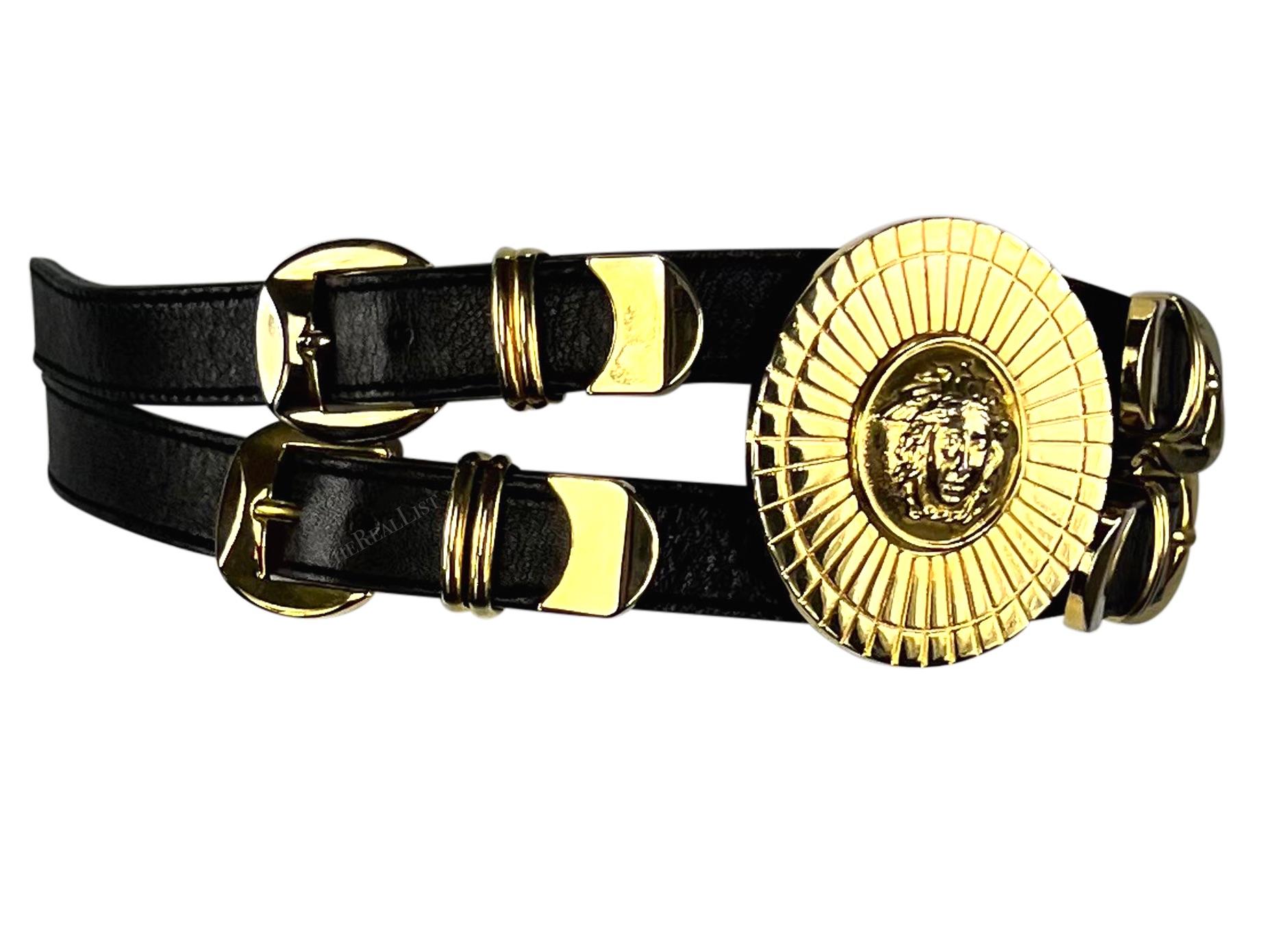 F/W 1992 Gianni Versace Runway 'Miss S&M' Double Medallion Medusa Bondage Belt For Sale 2