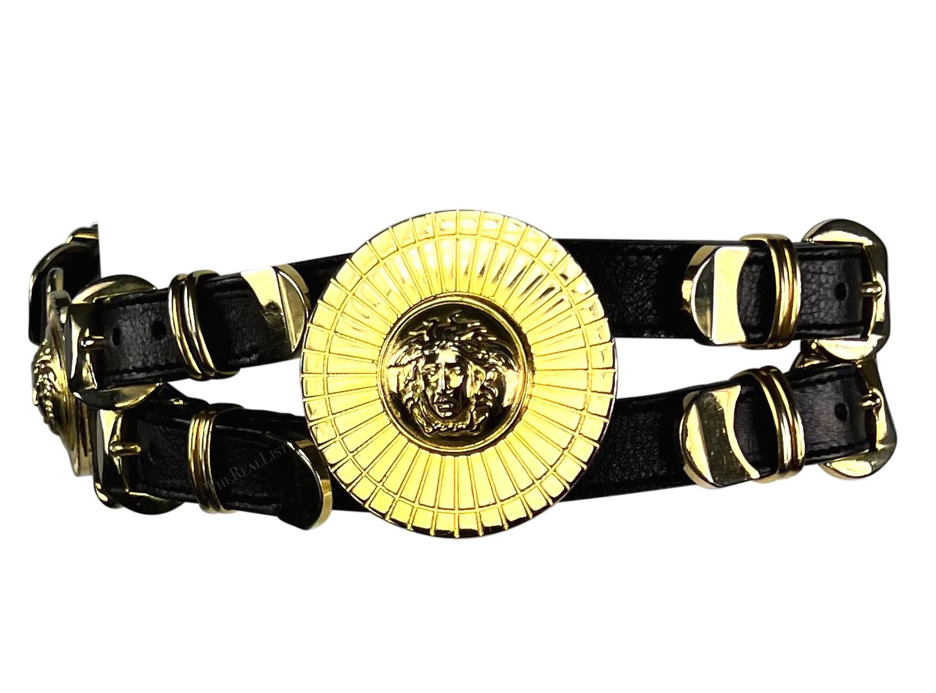 F/W 1992 Gianni Versace Runway 'Miss S&M' Double Medallion Medusa Bondage Belt For Sale 4