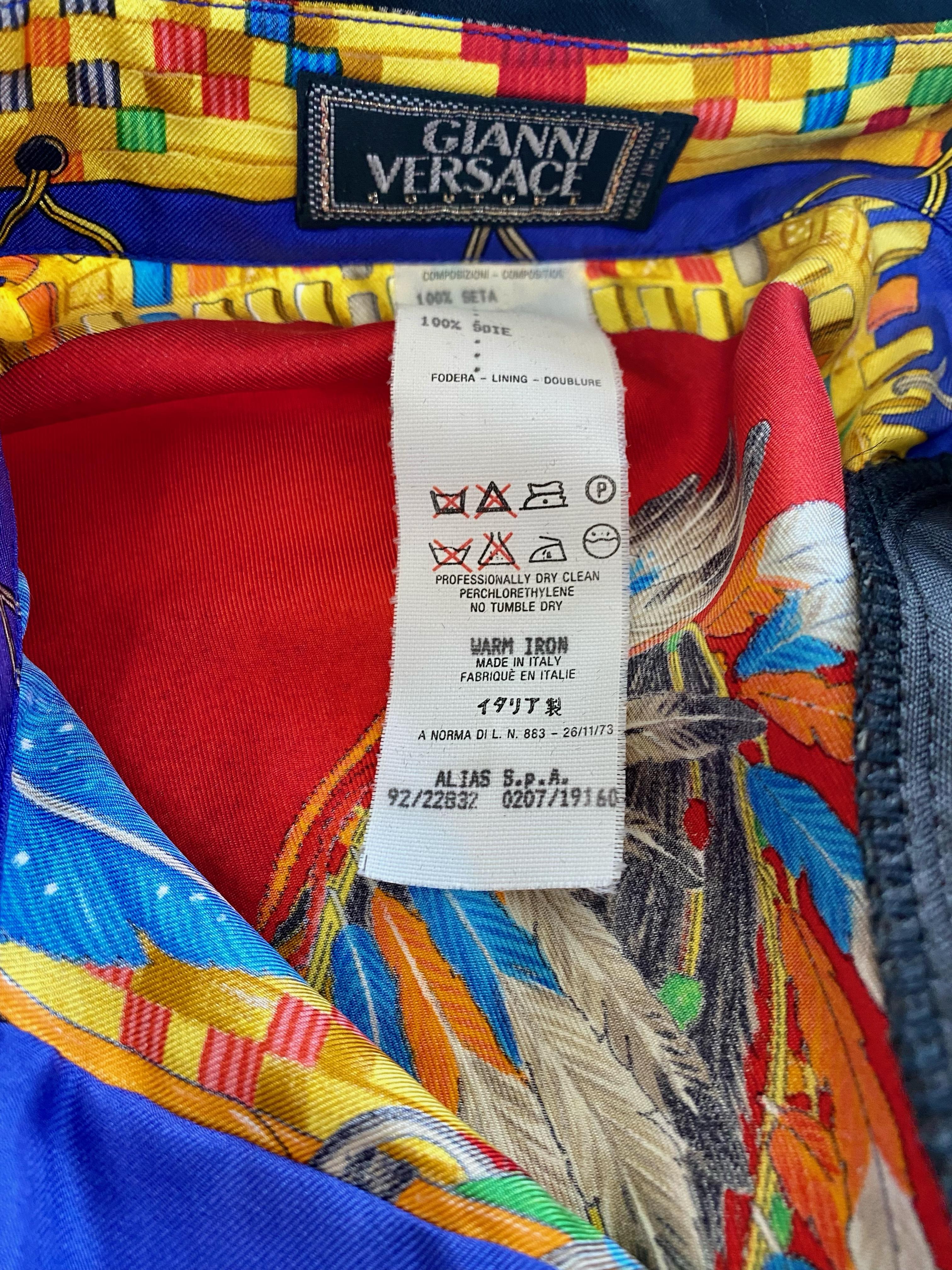 Women's F/W 1992 Gianni Versace Silk Collared Shirt Atelier Native American Print