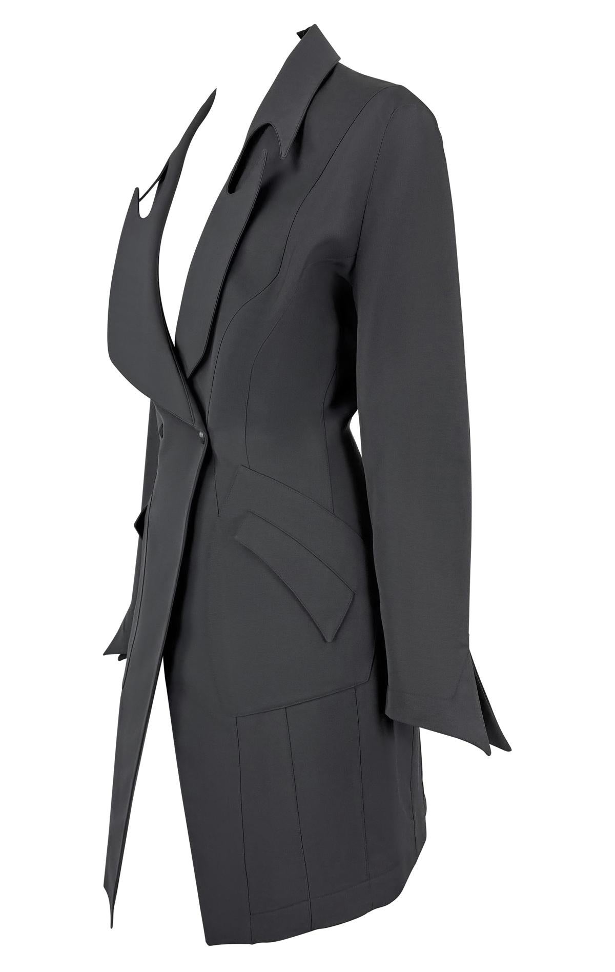 Women's F/W 1992 Thierry Mugler Documented Sculpted Panel Grey Wool Coat Dress For Sale