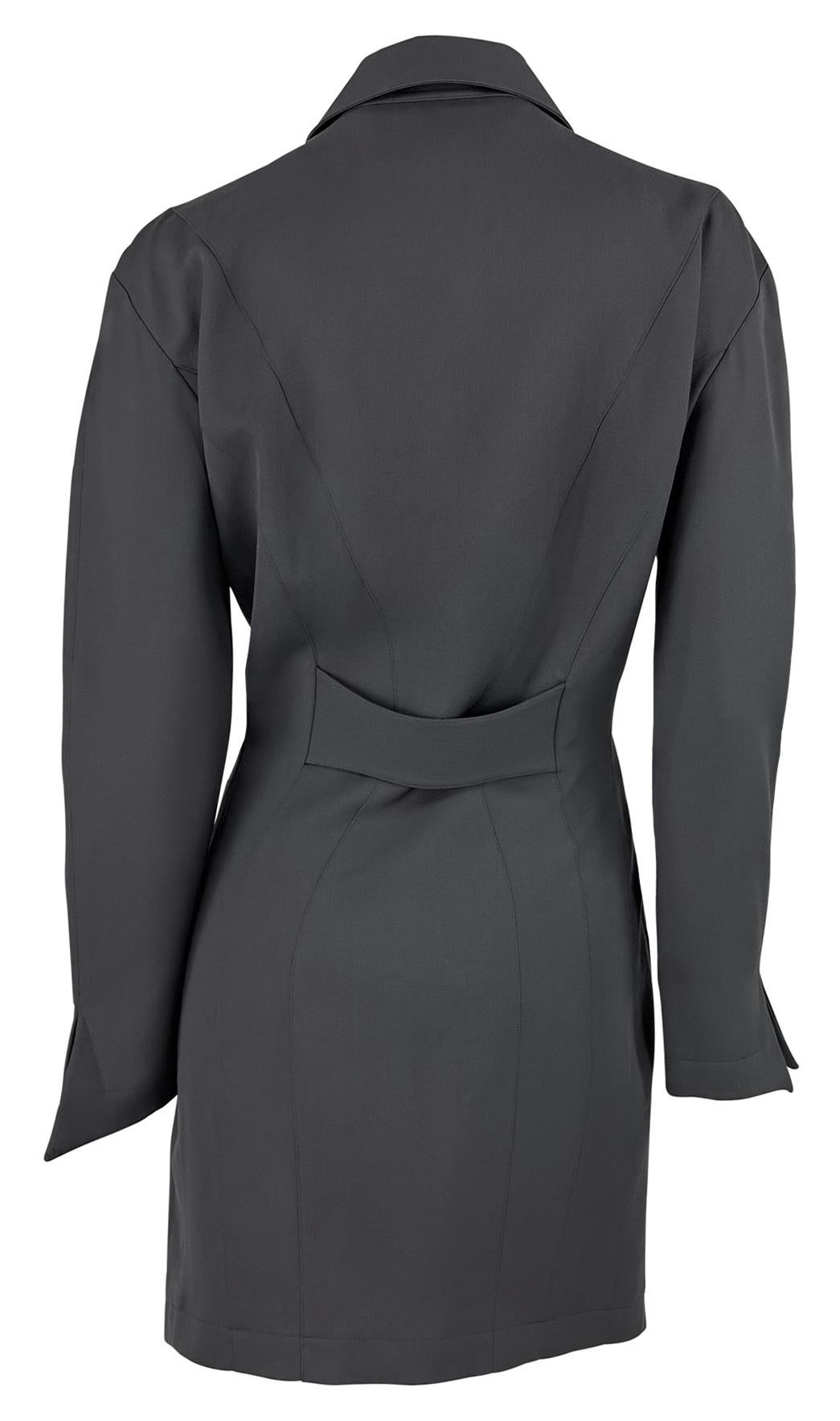F/W 1992 Thierry Mugler Documented Sculpted Panel Grey Wool Coat Dress For Sale 2