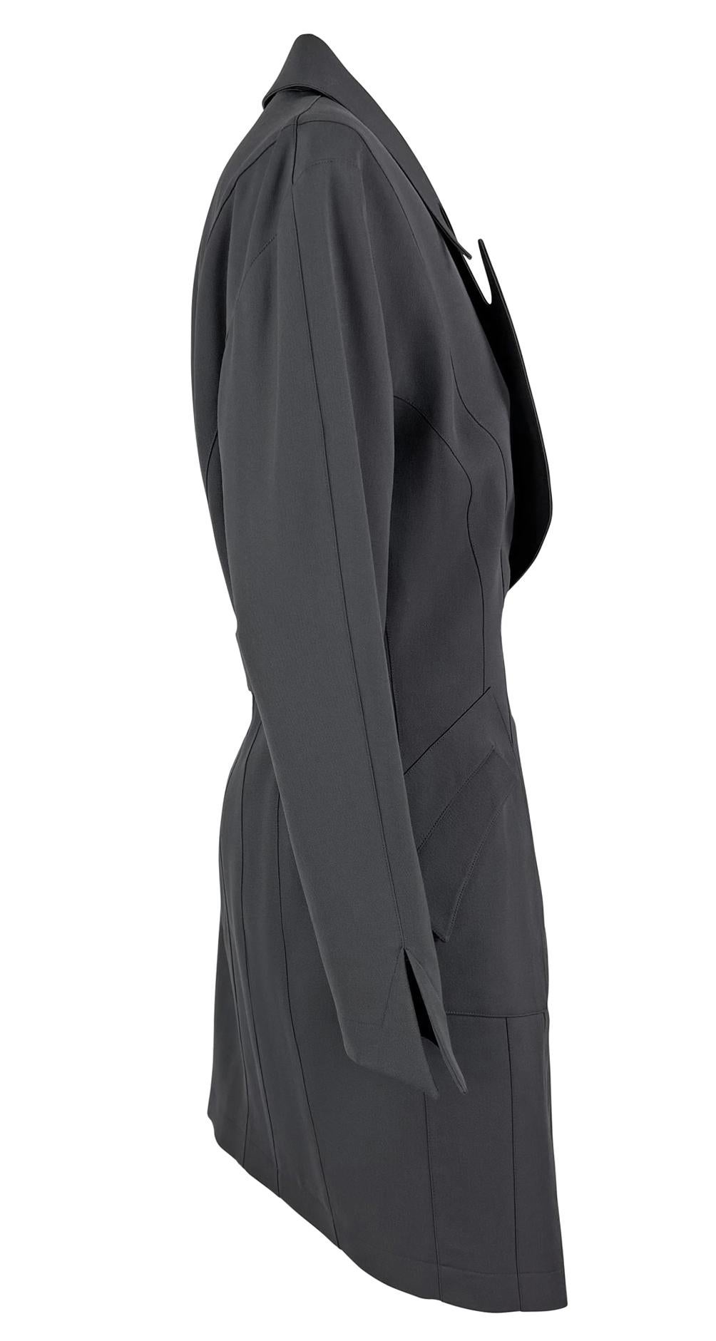 F/W 1992 Thierry Mugler Documented Sculpted Panel Grey Wool Coat Dress For Sale 3