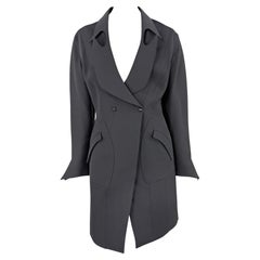F/W 1992 Thierry Mugler Documented Sculpted Panel Grey Wool Coat Dress