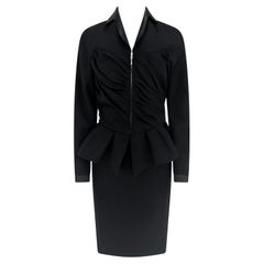 F/W 1992 Thierry Mugler Runway Faux Wrap Cinched Black Skirt Suit