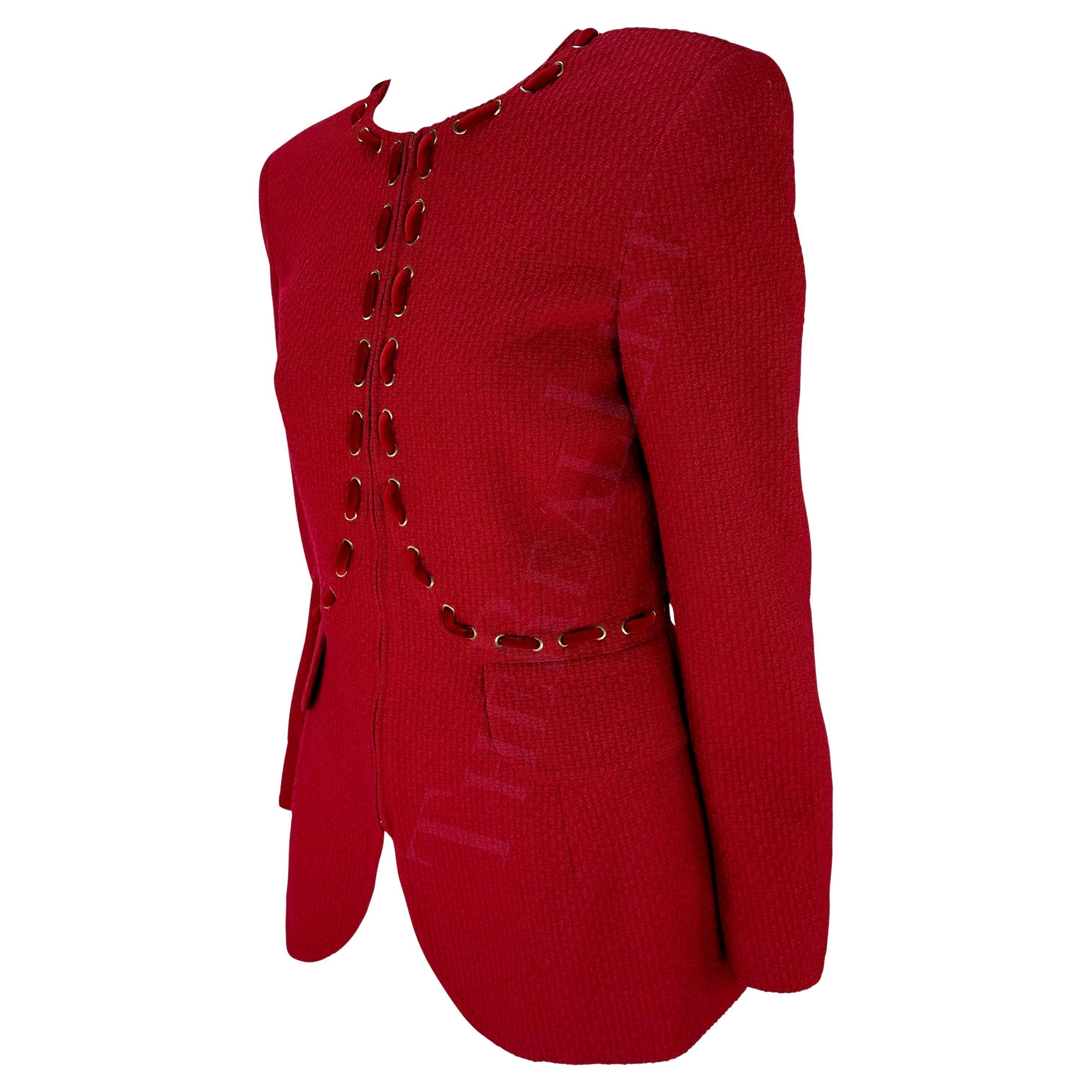 F/W 1992 Valentino Garavani Runway Zodiac Red Lace Up Horoscope Blazer For Sale 5