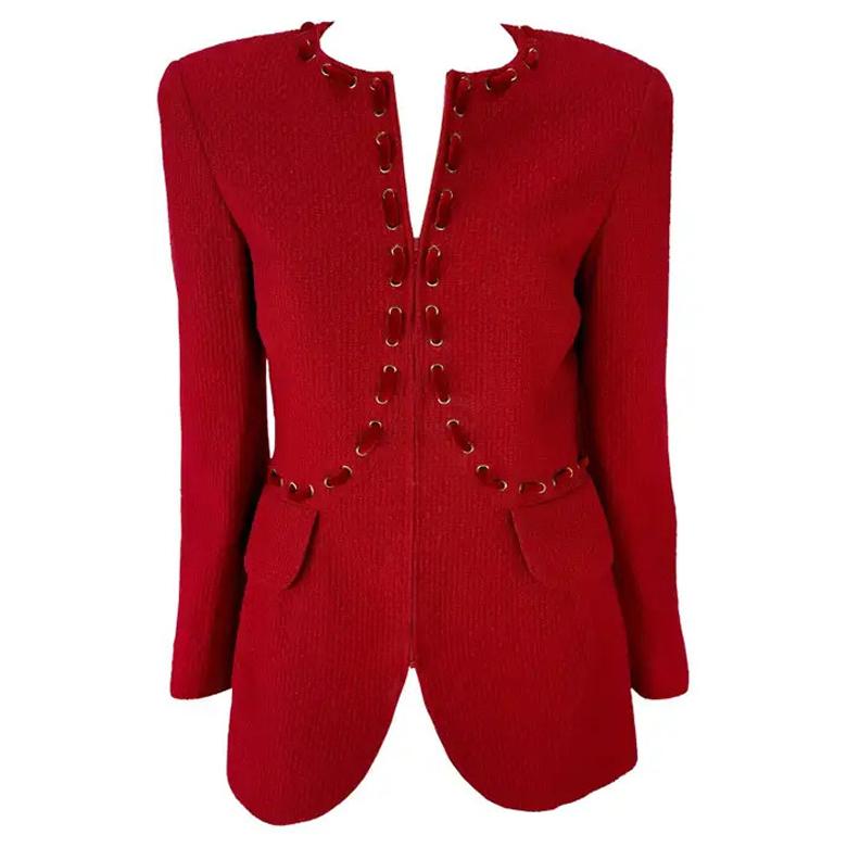 F/W 1992 Valentino Garavani Pasarela Zodiaco Rojo Encaje Horóscopo Blazer en venta