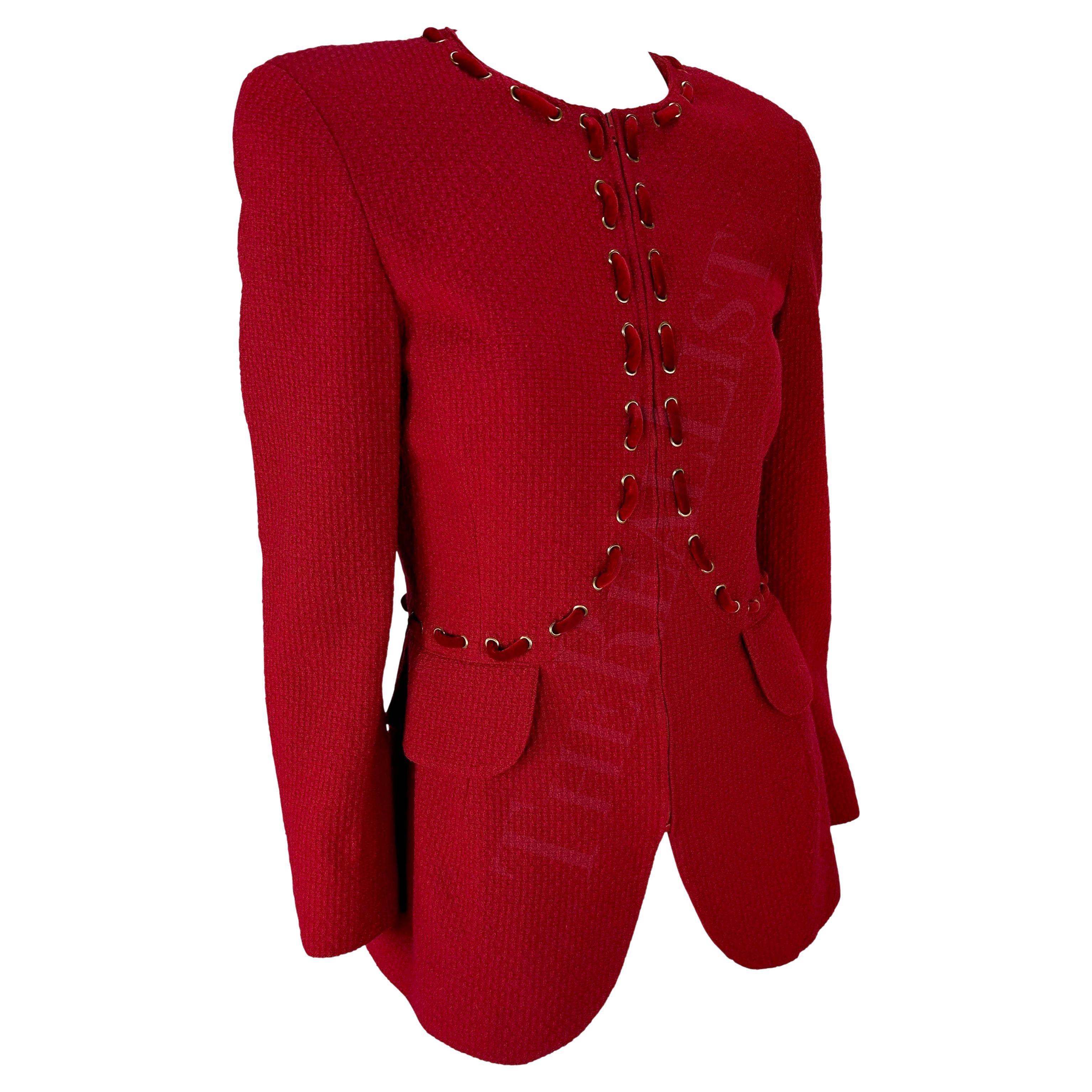 Women's F/W 1992 Valentino Garavani Runway Zodiac Red Lace Up Horoscope Blazer For Sale