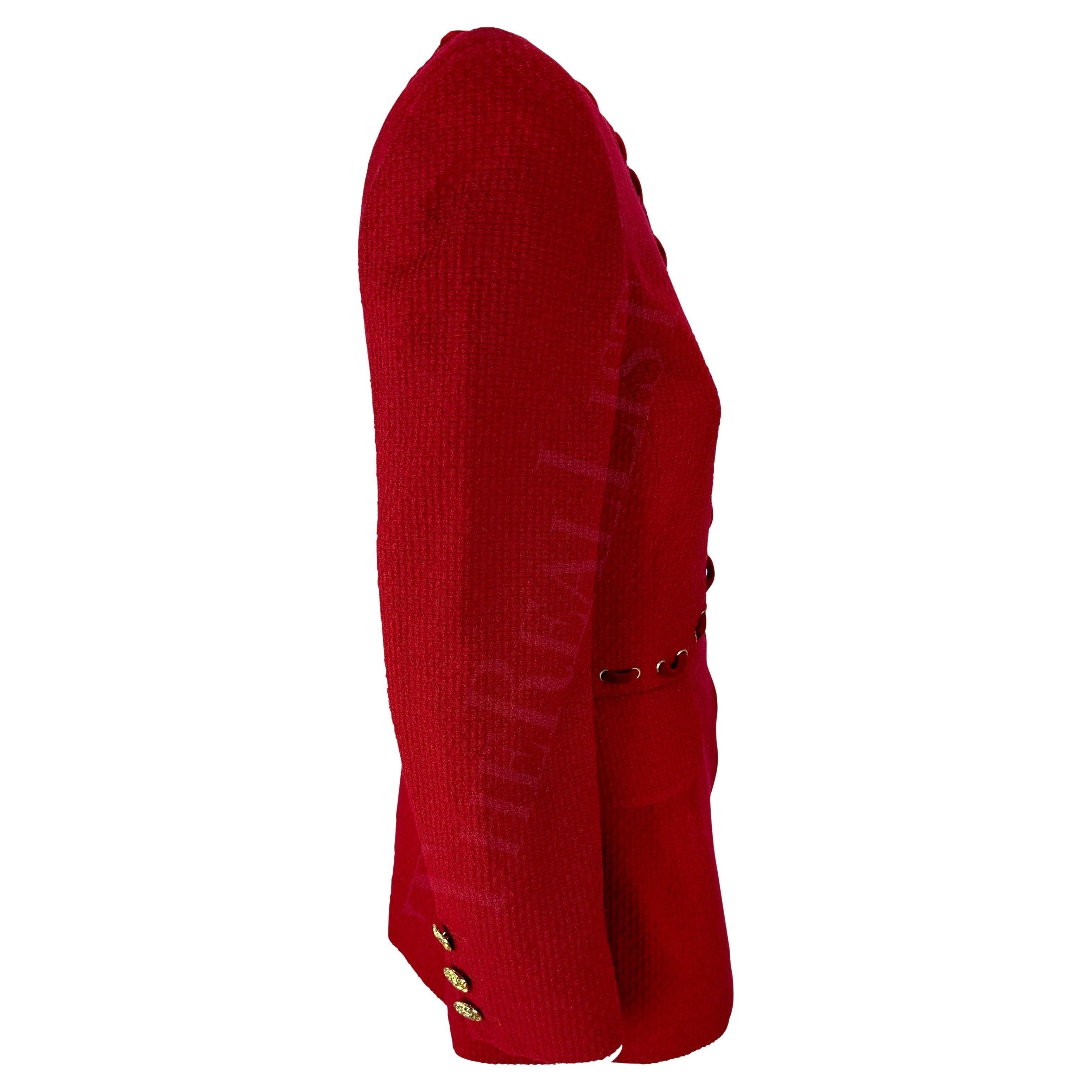F/W 1992 Valentino Garavani Runway Zodiac Red Lace Up Horoscope Blazer For Sale 1