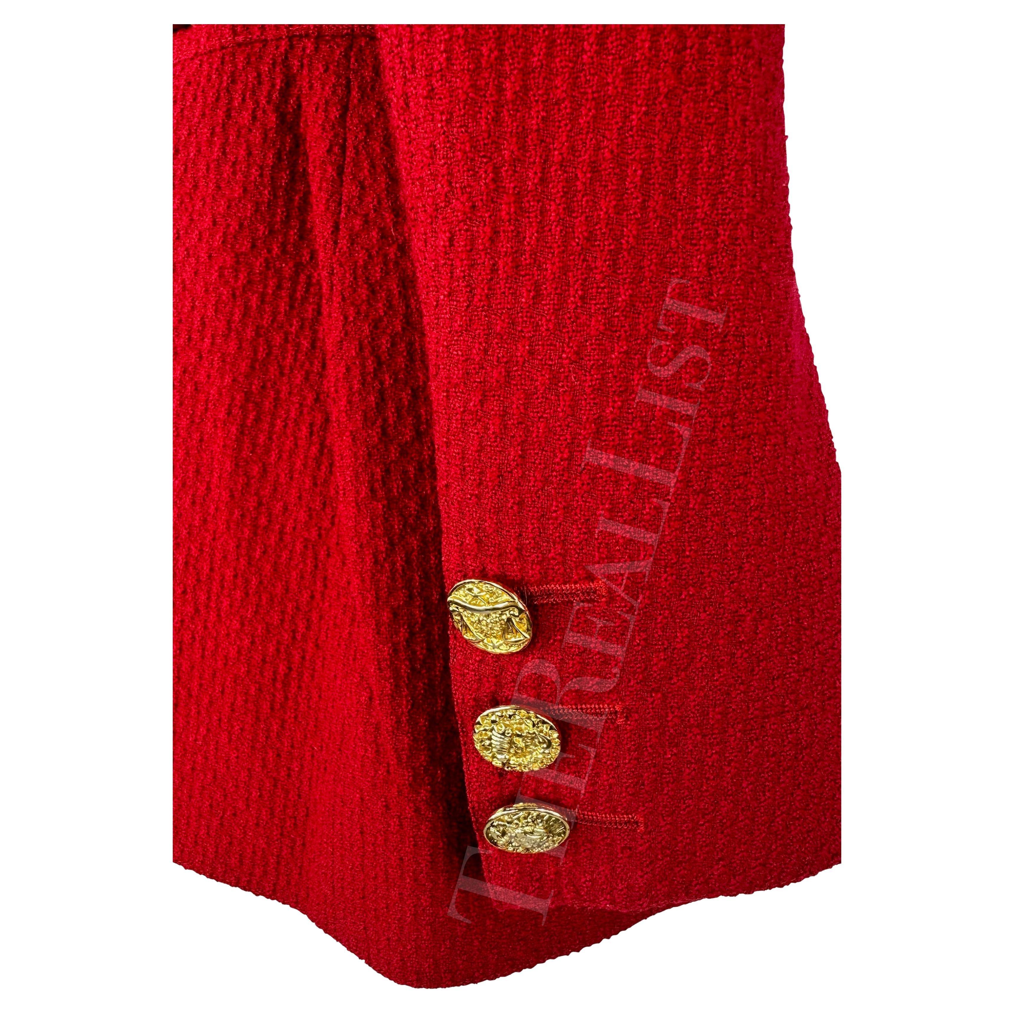 F/W 1992 Valentino Garavani Runway Zodiac Red Lace Up Horoscope Blazer For Sale 2