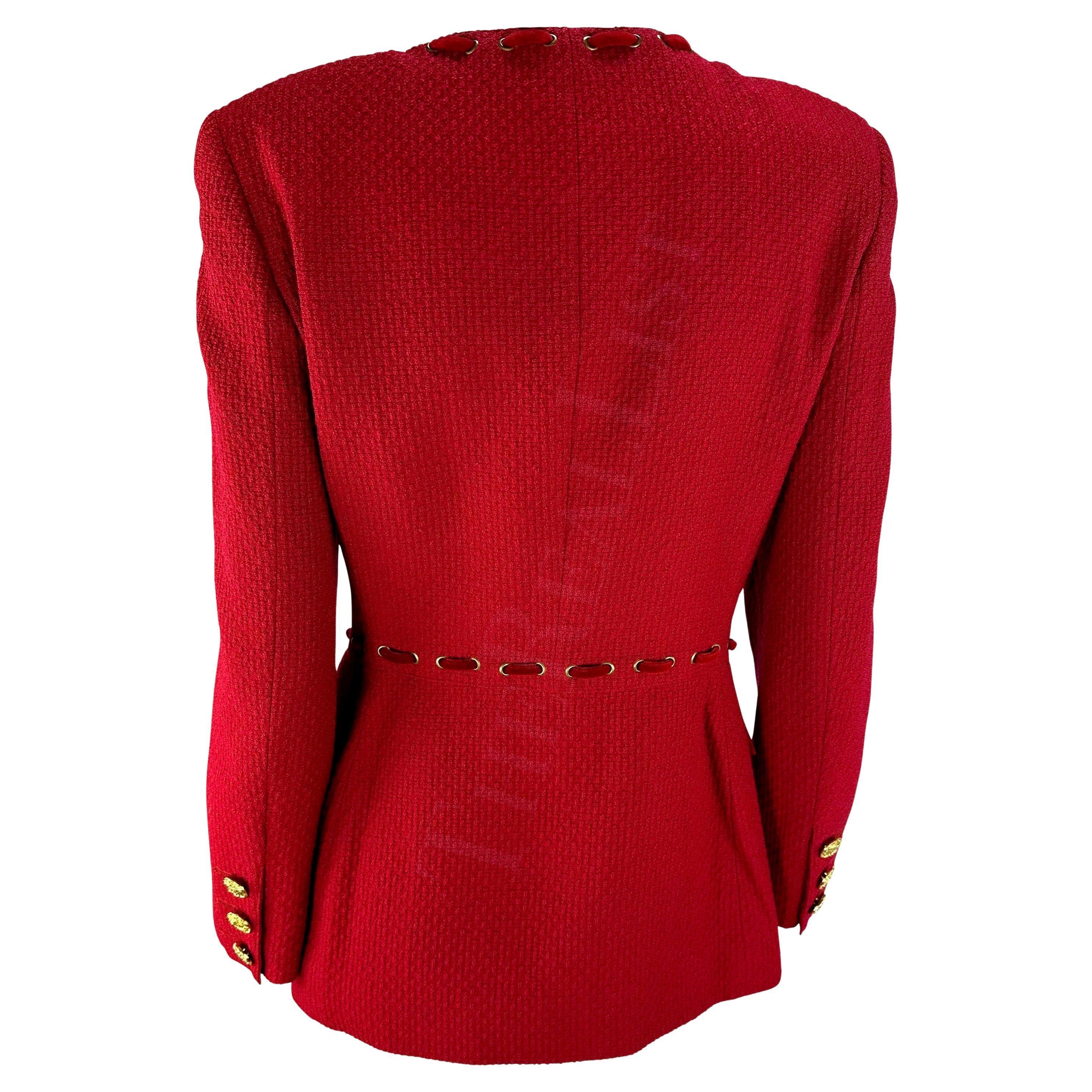 F/W 1992 Valentino Garavani Runway Zodiac Red Lace Up Horoscope Blazer For Sale 3