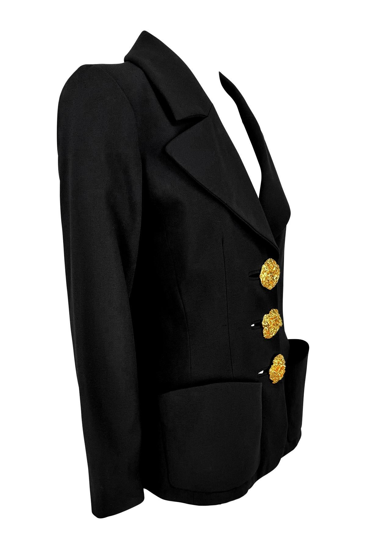 F/W 1992 Yves Saint Laurent Runway Black Sculpted Gold Button Blazer For Sale 4