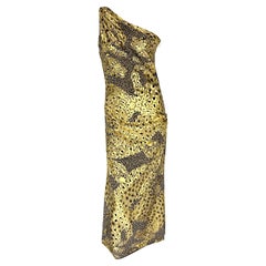 F/W 1992 Yves Saint Laurent Runway Gold Metallic Leopard Print Asymmetric Gown