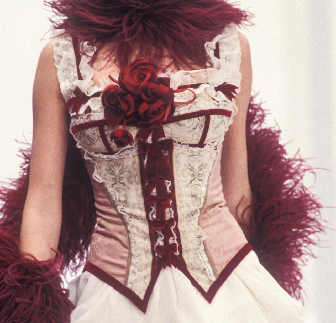 A/I 1993/94 DOLCE & GABBANA Top corsetto crema e rosa con bordi in pizzo 5
