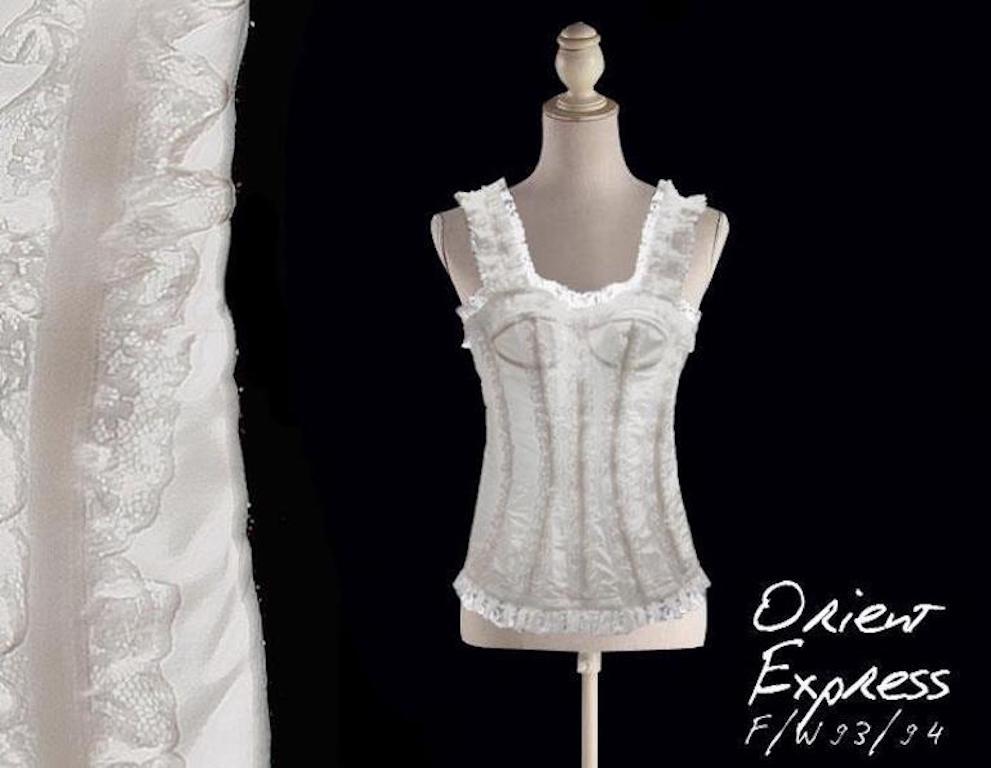 A/I 1993/94 DOLCE & GABBANA Top corsetto crema e rosa con bordi in pizzo 6