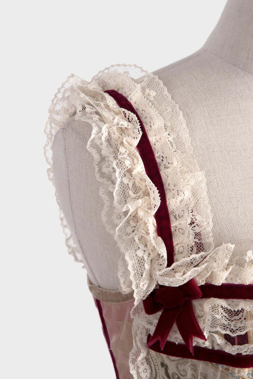 Bianco A/I 1993/94 DOLCE & GABBANA Top corsetto crema e rosa con bordi in pizzo