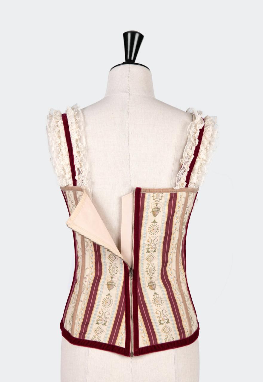 Donna A/I 1993/94 DOLCE & GABBANA Top corsetto crema e rosa con bordi in pizzo