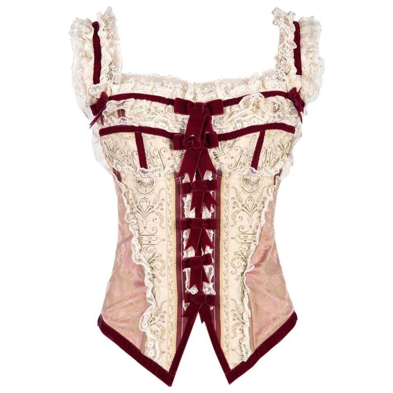 F/W 1993/94 DOLCE and GABBANA Runway Cream and Pink Lace Trim Corset ...