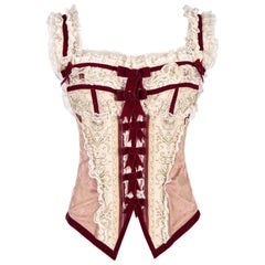 Vintage F/W 1993/94 DOLCE & GABBANA Runway Cream & Pink Lace Trim Corset Bustier Top