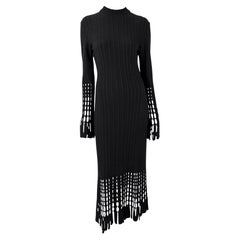 F/W 1993 Azzedine Alaïa Black Eyelet Fringe Knit Bodycon Full-Length Dress