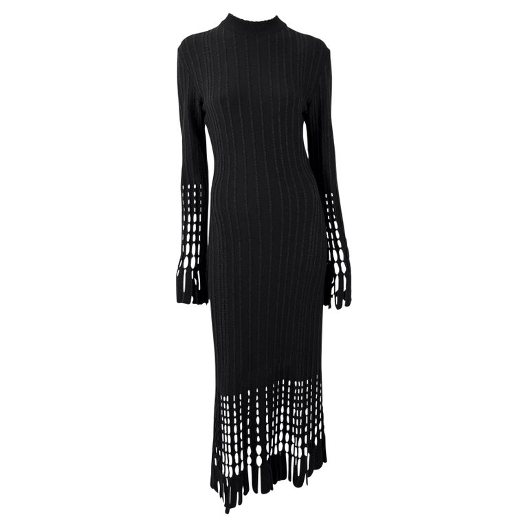 black knit bodycon dress Vintage 1990s Callaghan Black Jersey Knit Long Sleeve Bodycon Dress, M –  Ian Drummond Vintage main image 0