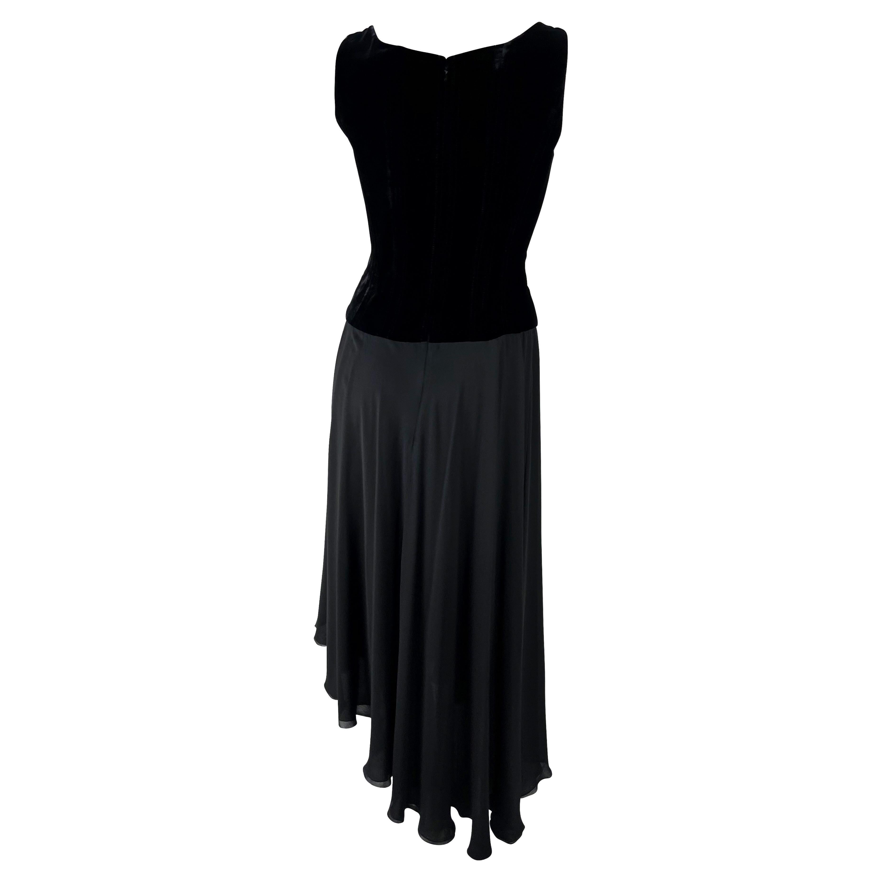 F/W 1993 Chanel by Karl Lagerfeld Runway Velvet Boned Corset Flare Silk Dress In Excellent Condition In West Hollywood, CA