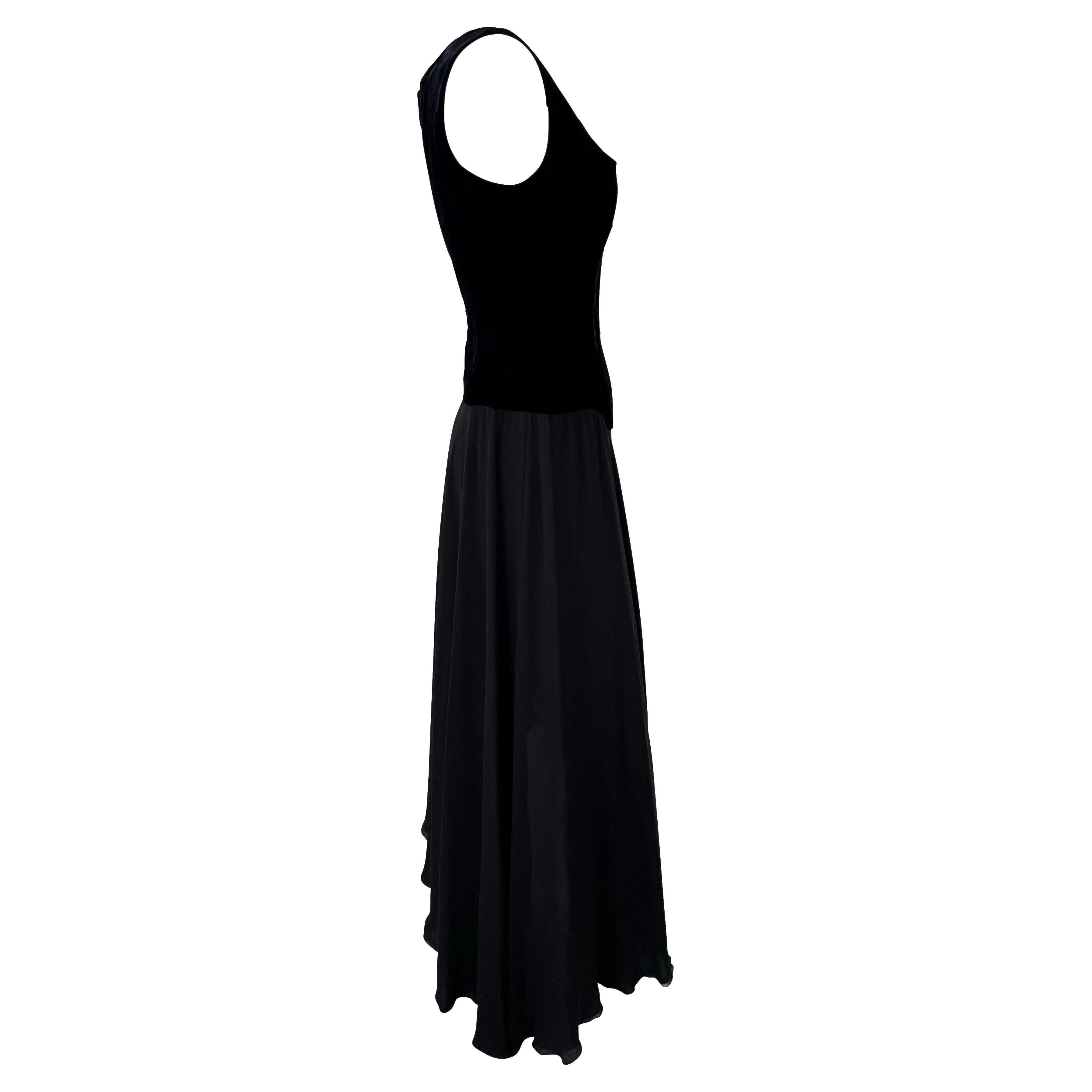 Women's F/W 1993 Chanel by Karl Lagerfeld Runway Velvet Boned Corset Flare Silk Dress